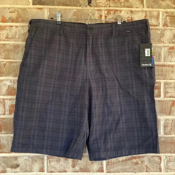 Hurley Mesa Verde Dark Gray Plaid Trouser Shorts - Picture 1 of 12
